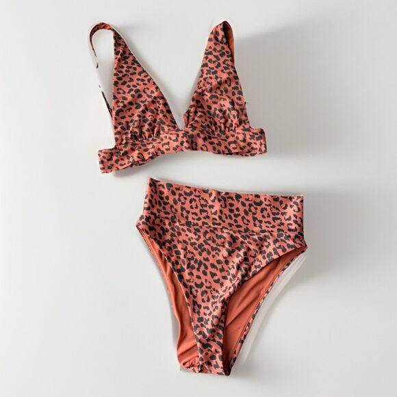 aerie Other - Aerie Brown Animal Print Bikini Size XS High Rise Swimsuit Triangle